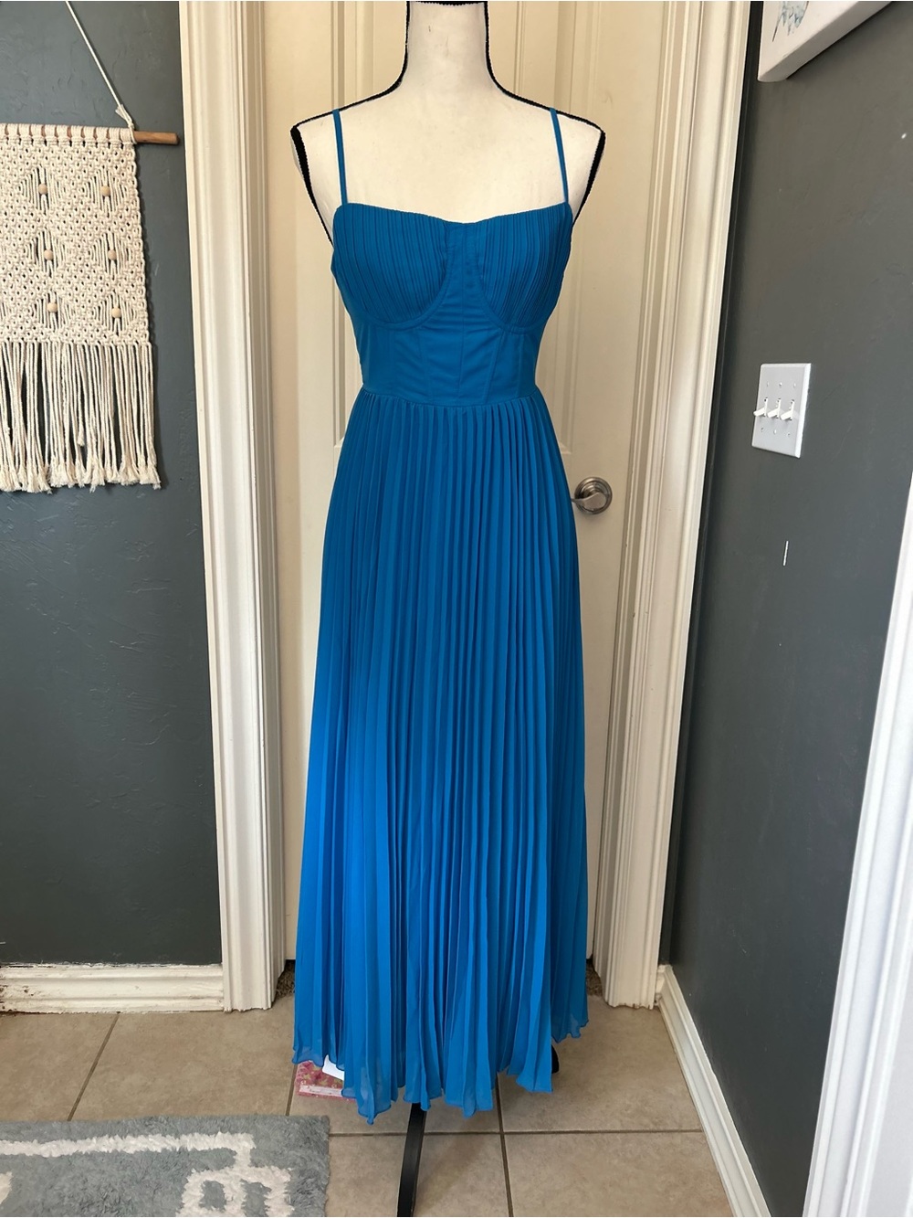 NWT -Blue Pleated Spaghetti-Strap Maxi Dress